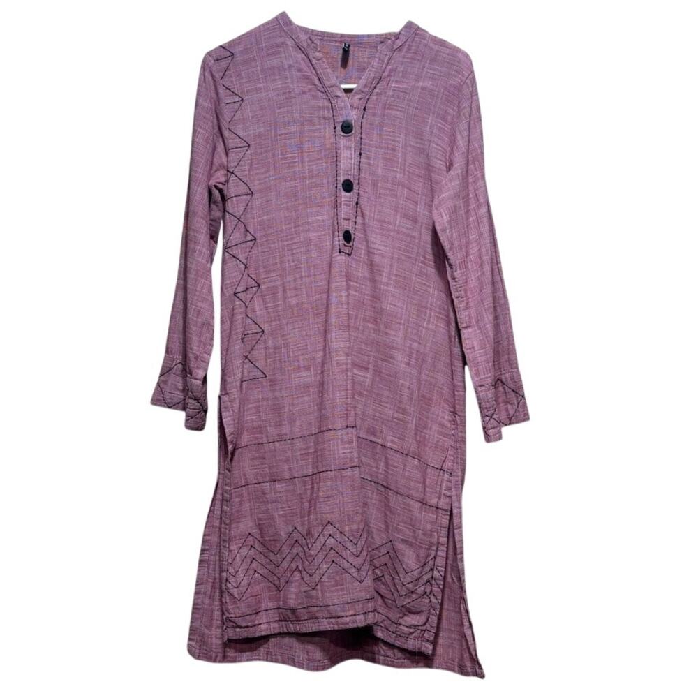 Beechtree Pakistani Kurti Tunic Dress Size 10 (Medium) Mauve Zigzag Embroidery